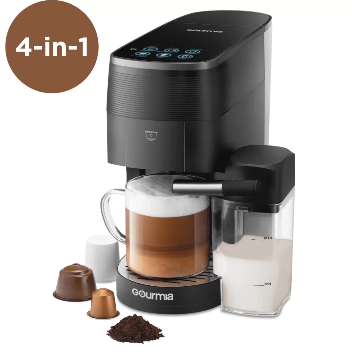 GOURMIA コーヒーマシーン GCM7200 マルチカプセル対応 1.4L 大容量 自動洗浄機能あり グルミア グルミヤ エスプレッソ ラテ カプチーノ ルンゴ 70113