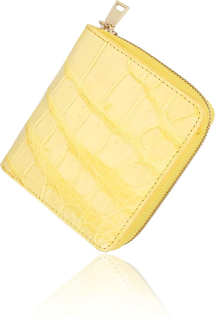 クロコダイル ラウンドジップ ミニ財布 コンパクト コインケース レザー カードケース 小銭入れ メンズ レディース わに 鰐革 皮 CITES有(黄)