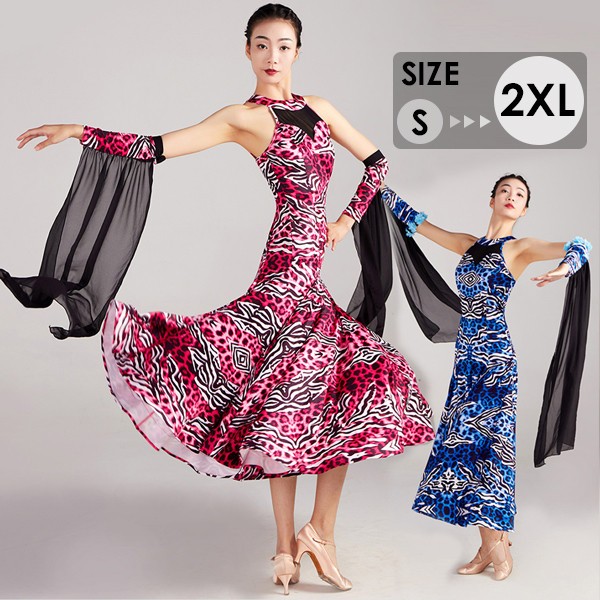 社交ダンス ドレス 社交ダンス衣装 ヒョウ柄 ワンピース 広がる裾 レッスン着 モダンドレス タンゴ フラメンコ モダンダンス ボールルーム衣装 ラテンドレス レッスン着 ステージ 舞台 発表会