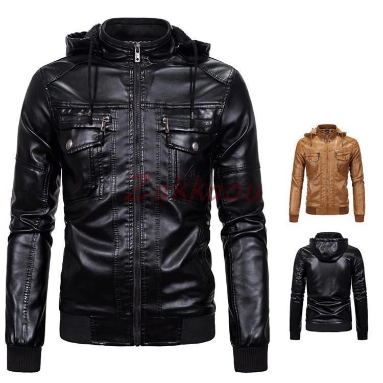 メンズ革ジャン 秋冬　レザージャケット フード取り外し可 合わせやすい ライダースジャケット バイクウェア シングル 防寒防風 お兄系 4,520円