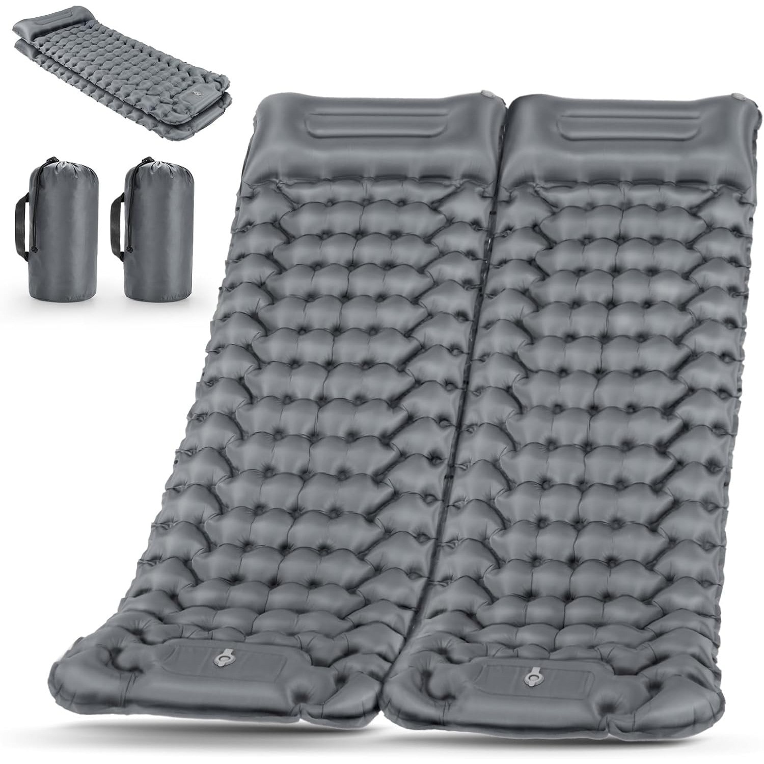 キャンプ エアーマット 2枚セット Ferbery 【10cm厚さ寝心地良い】 足踏み式 枕付き 収納袋付き 車中泊マット 無限連結可能 コンパクト 折り畳み式 エアマット キャンプ 災害用マット