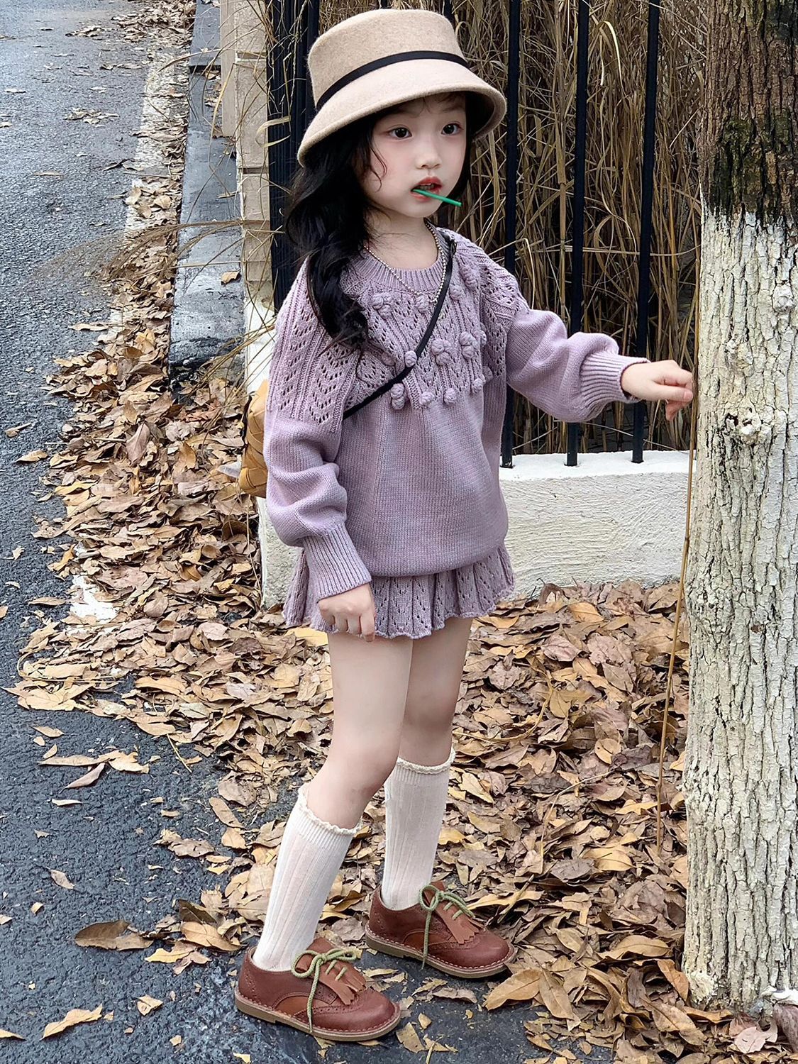 ベビー服 韓国子供服 子供ワンピース 子供服 新しいスタイル 2025 ベビー用品 女の子 キュート パープルニットスーツ 春 ベビー服 春 ベビー服