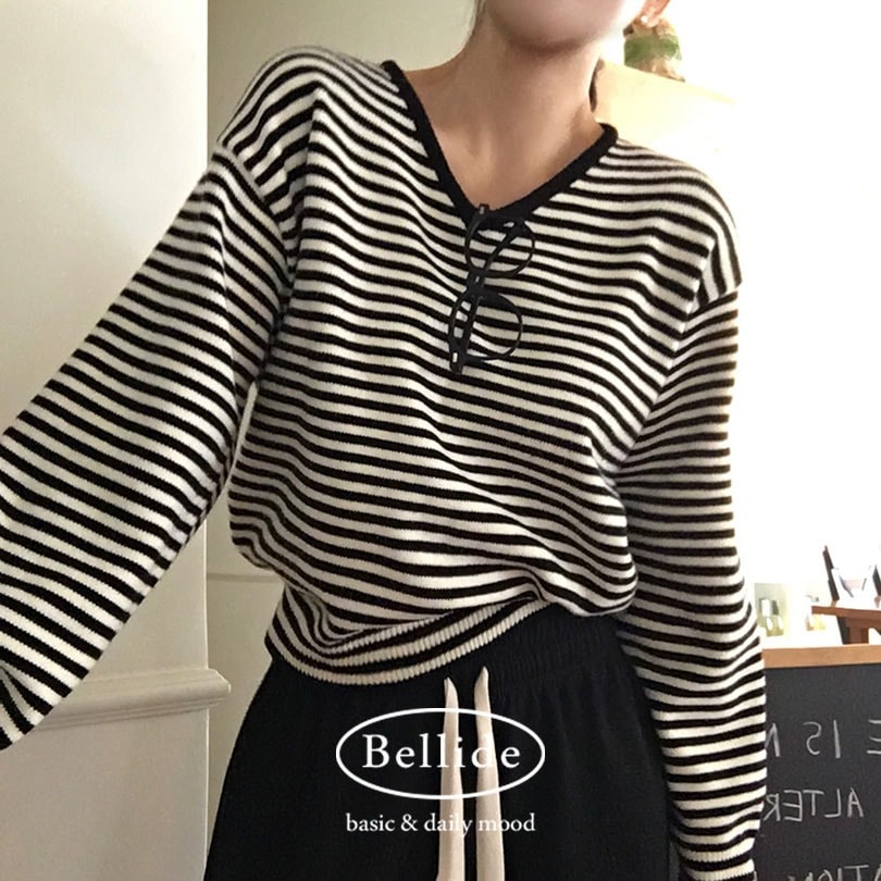 [MADE] ルーズフィットストライプ Vネックニット nt1289