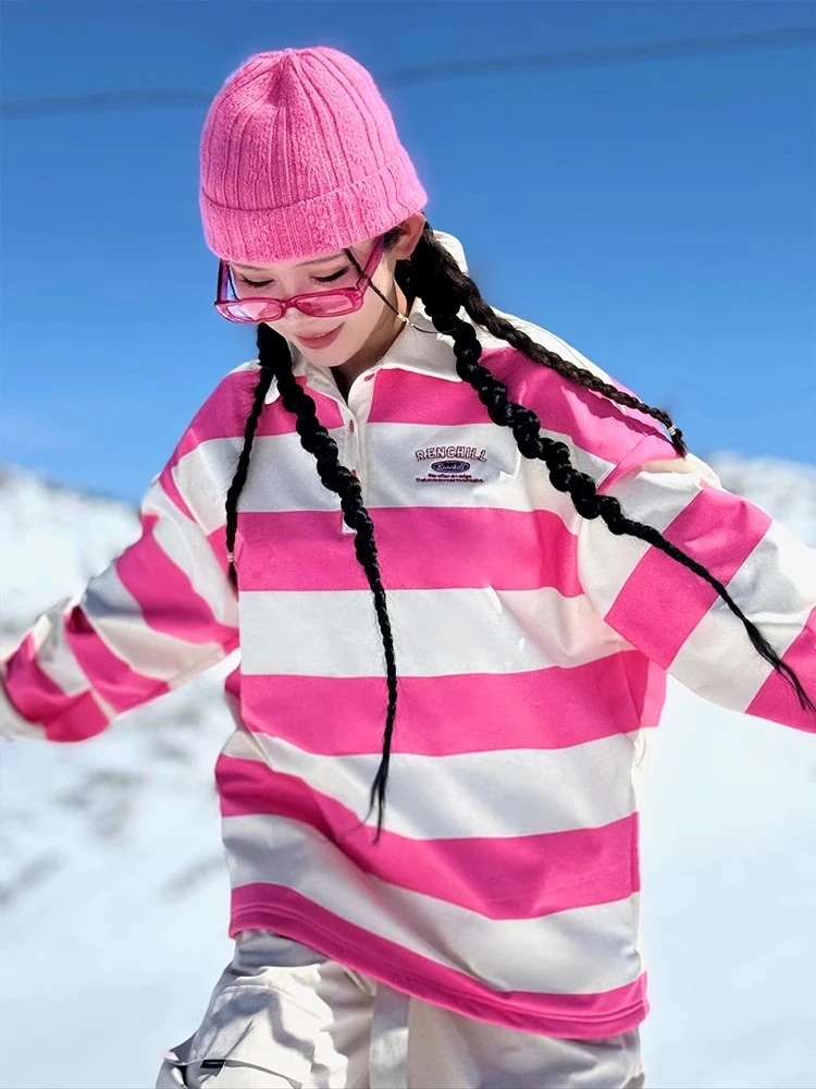 スノーボードウェア 2024 2025 単品 レディース メンズ 防水11000 トップス スウェット パーカー ブルー ローズ ストライプ スノボー スキーウェア スノボウェア 韓国風 防水防雪防風