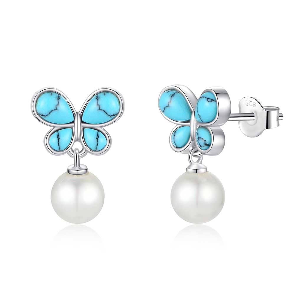 [FANCIME] ネックレス レディース ピアス ターコイズ 蝶 バタフライ 貝パール ジルコニア リング ハワイアン ジュエリー シルバー S925 揺れる トルコ石 パワーストーン お守り クリ