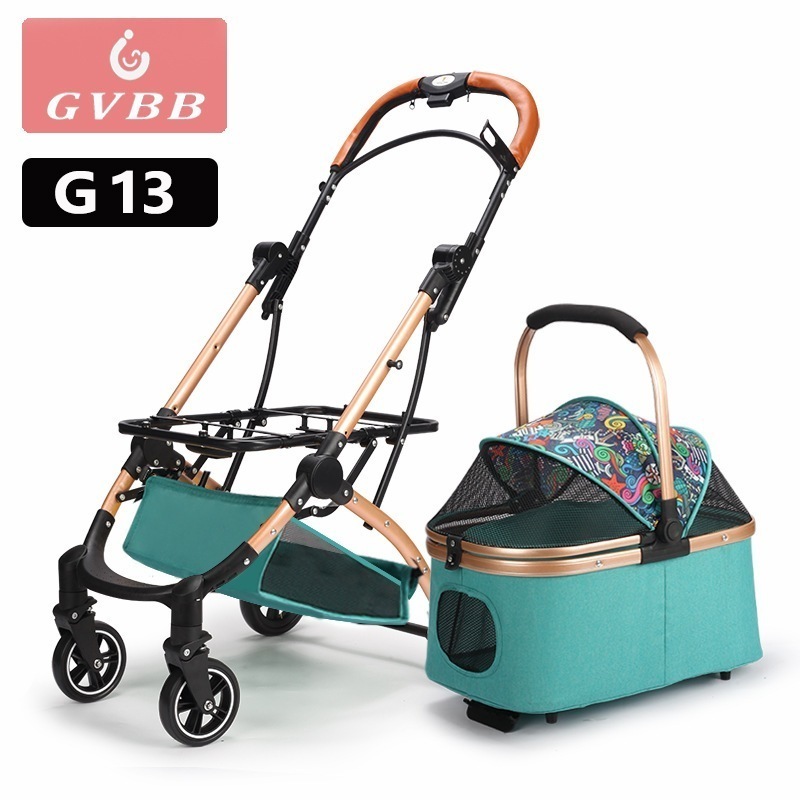 Gvbb ペットカート 猫犬小型犬用 テディかわいいペット屋外ベビーカー軽量折りたたみケージ
