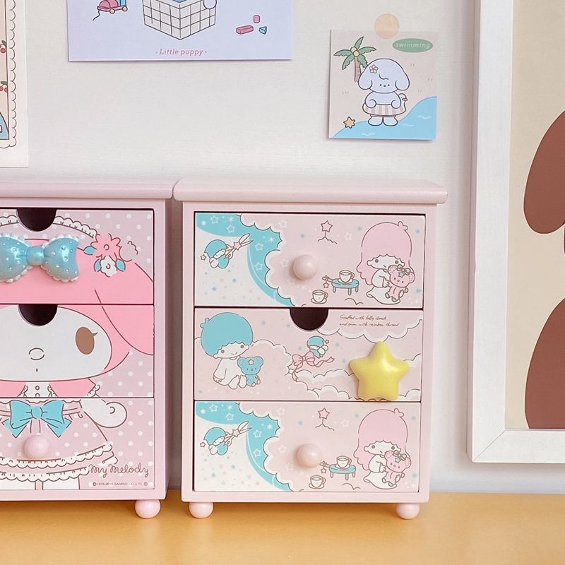 かわいい漫画ジェミニメロディジュエス引き出し収納ボックス付き小さなキャビネット木製デスクトップ装飾装飾品