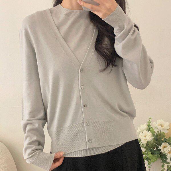 (KN)0006ホールガーメントウールVネックカーディガン 春の変わり目