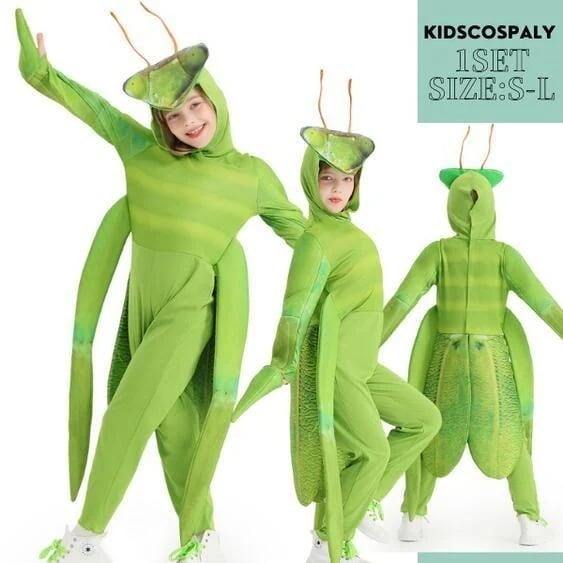 キッズ コスプレ着ぐるみ カマキリ 蟷螂 子供 舞台衣装 昆虫 どうぶつ仮装 コスチューム なりきり 衣装 ジュニア こども 帽子 被る パーティ イベント30%までに制限