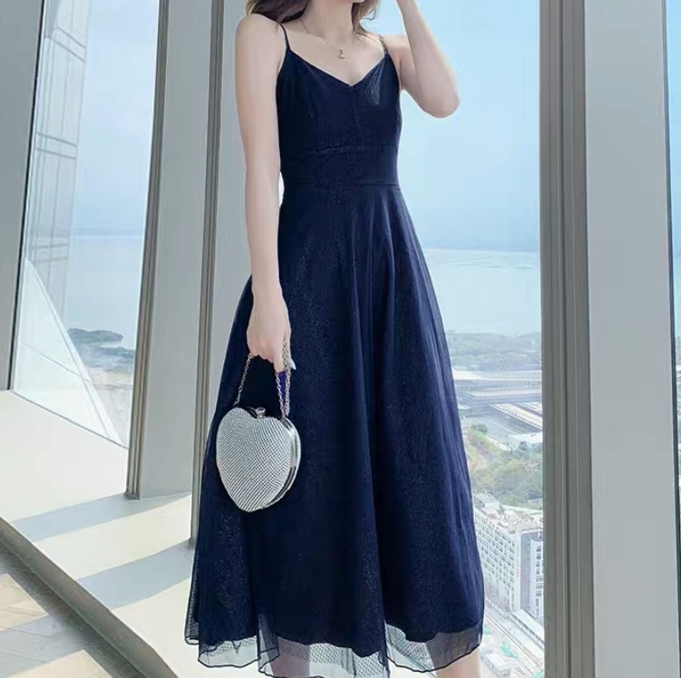 レディース ワンピース ミモレ 袖なし ノースリーブ フレア Aライン フェミニン レース チュール ウエストマーク ハイウエスト スパンコール オーガンジー かわいい 大人可愛い きれいめ シンプル