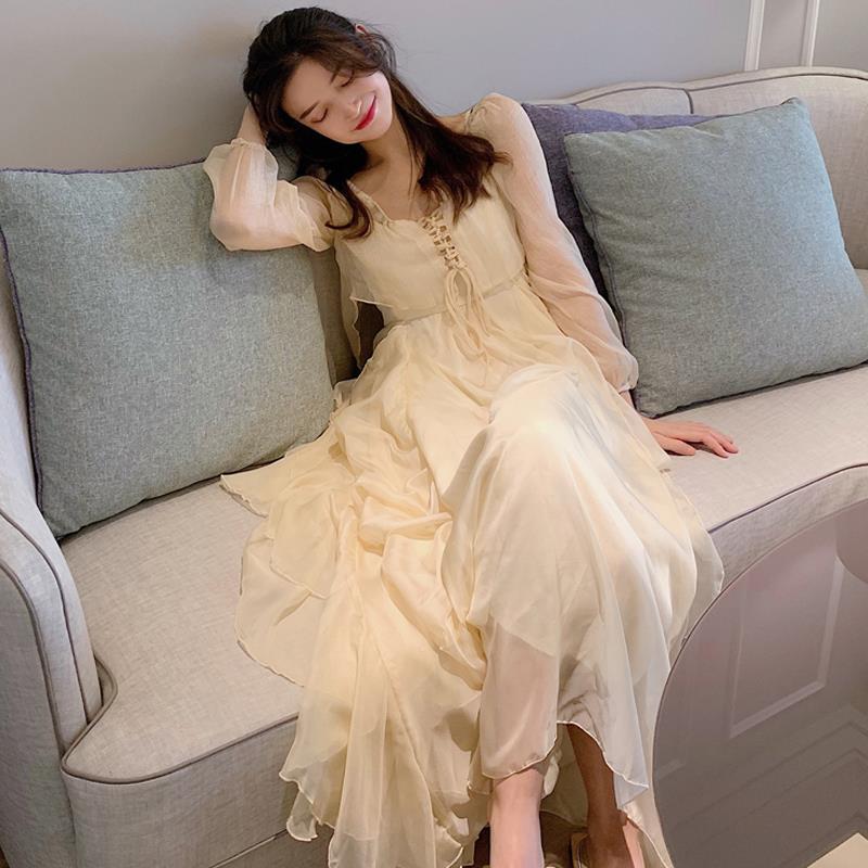 ファッション レディース い シフォンワンピース 大人気 可愛い ロングワンピース 長袖マキシワンピース セットアップ