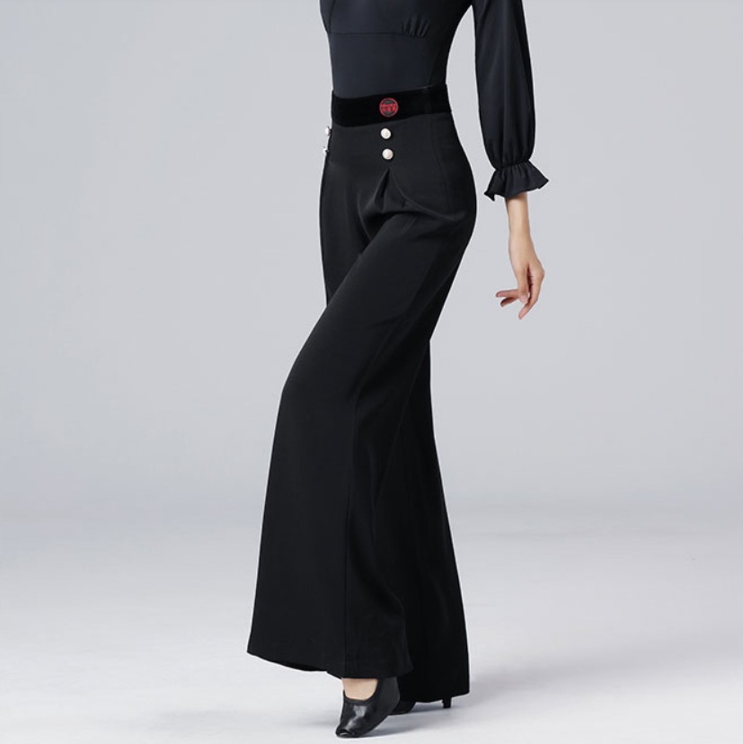 ダンス タック ボトムス パンツ ロング丈 ワイド ファスナー ハイウエスト 伸縮性 シンプル カジュアル レトロ スポーティー 無地 春 夏 秋 冬 10代 20代 30代 40代 レディース