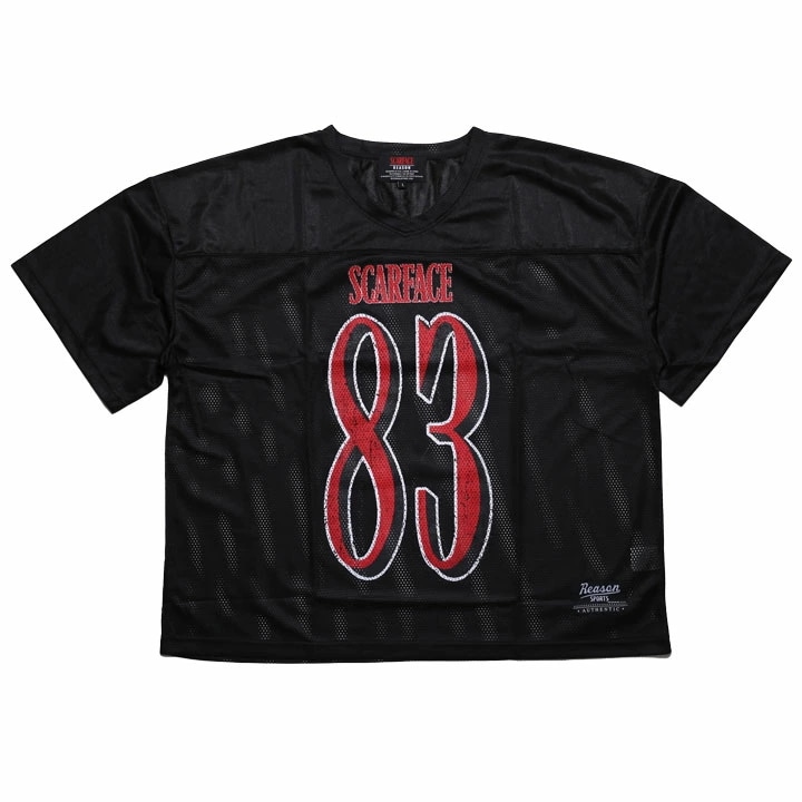 REASON × 映画 スカーフェイス Vネック 半袖 メッシュ Tシャツ ゲームシャツ メンズ 春夏用 黒 大きいサイズ Scarface 限定 コラボ 公式
