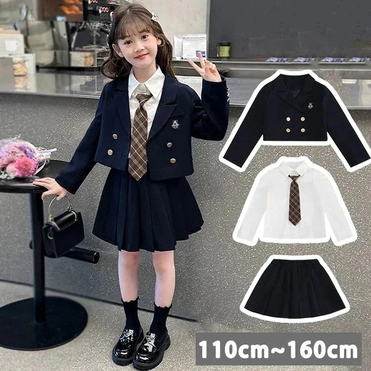 早いもの胜ち 4点セット： 女の子 スーツ キッズ 子供 上下セット ジュニア 入学式 入園式 卒業式 七五三 結婚式 発表会 誕生日 記念日 お受験 学院風 ピアノ スカートセット ネクタ