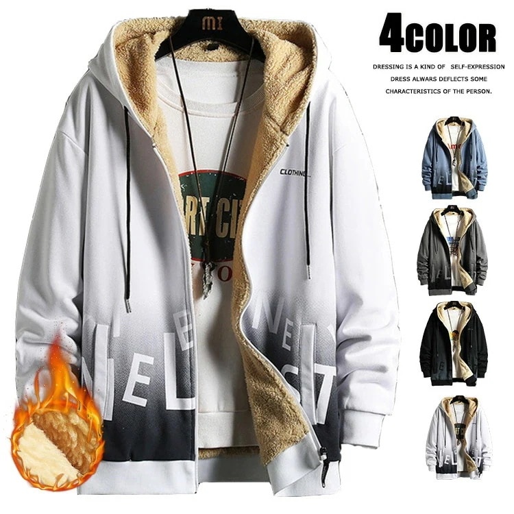 【メガ割 】Lucky bag ジップアップパーカー メンズ 裏起毛 裏ボアパーカー グラデーション 長袖パーカー スウェットパーカー あったか ジャケット おしゃれ 袖・フード裏ボア カジュアル ト