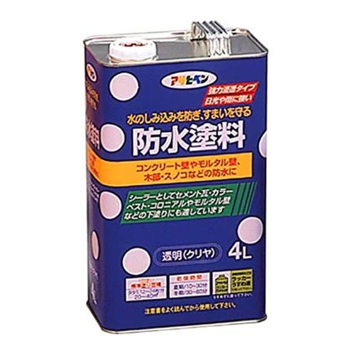 アサヒペン 塗料 ペンキ 防水塗料 4L 透明 クリヤ 油性 防水塗料 強力浸透 ツヤあり 1回塗り 外壁
