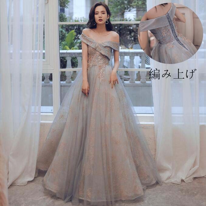 再販未定！Aラインドレス イブニングドレス 花柄 高級感 花嫁ドレス 韓国風 カラードレス パーティードレス お姫様ドレス カクテルドレス ロングドレス セクシー 発表会 同窓会 スレンダー 上品 エ