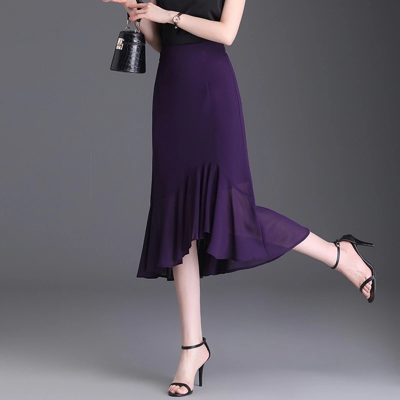 ハスの葉の縁が不規則なプリーツスカート テールスカート新型Aラインロングスカート