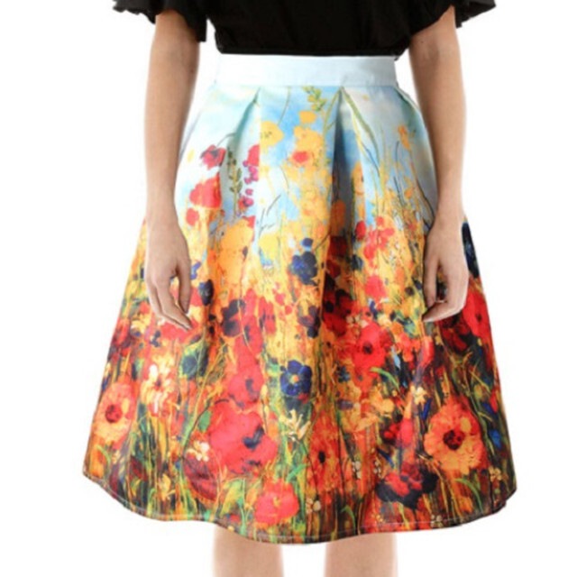【送料無料】レディース ゴシックスカート 油絵フラワープリント ヴィンテージ レトロ
