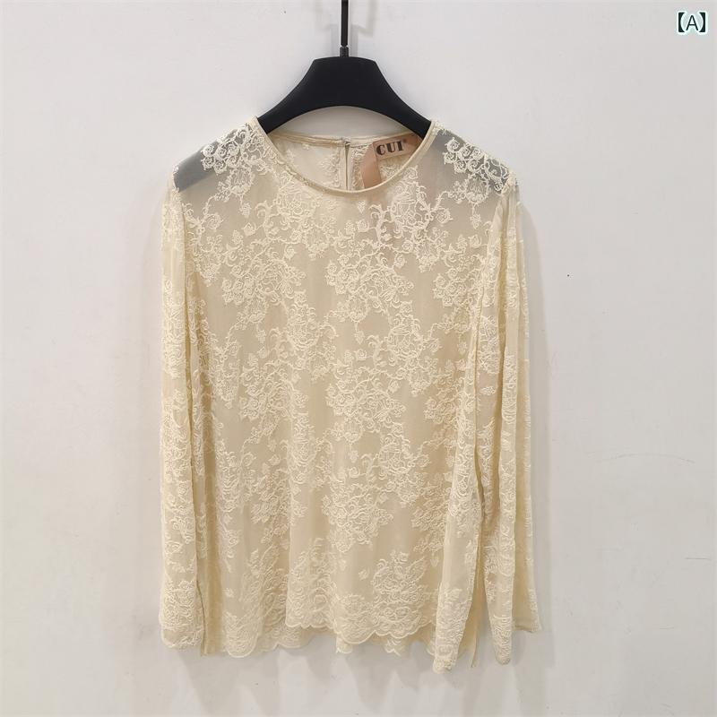 レディース　ニット　レース　シルク フランスの 快適 レース フック フラワー 長袖 シルクシャツ 商品 秋は わずかに 透明な フェアリーのの トップスを 着用 します