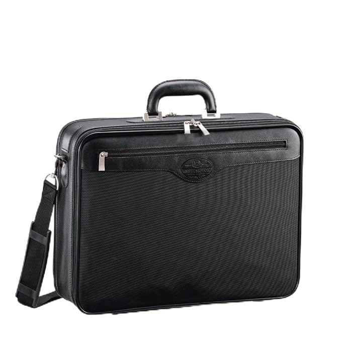 [ウェリントン] アタッシュケース ビジネスバッグ フライト ブリーフ ケース 大型 大容量 B4対応 2ルーム 黒 クロス付き [並行輸入品]