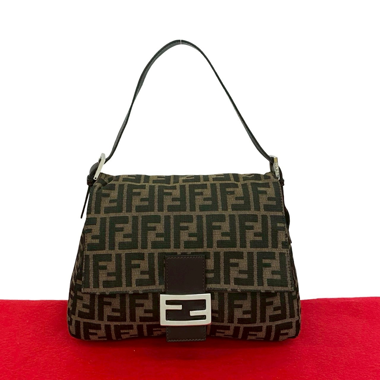 ヴィンテージ マンマバケット FF ロゴハンドバッグ キャンバス レザー ブラウン 21216