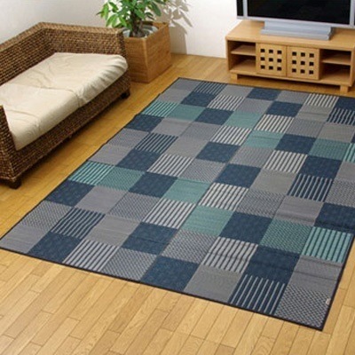 イケヒコ・コーポレーション 純国産 袋織 い草ラグカーペット 『ＤＸ京刺子』 ブルー 約191×250cm（裏:不織布） 1709480 【送料無料】