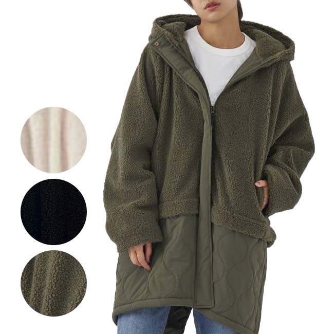 在庫処分特価 日本サイズ OceanPacific(オーシャンパシフィック／OP) 2023 FW レディース ボア×キルト切り替え フード付き ロングコート 553-212