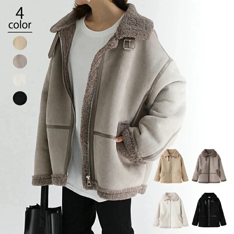 【即納】激安販売！長袖 裏起毛 フェイクムートン アウター スウェード スエード レディース ジャケット ボア 裏ボアコート フェイクムートンジャケット フライトジャケット