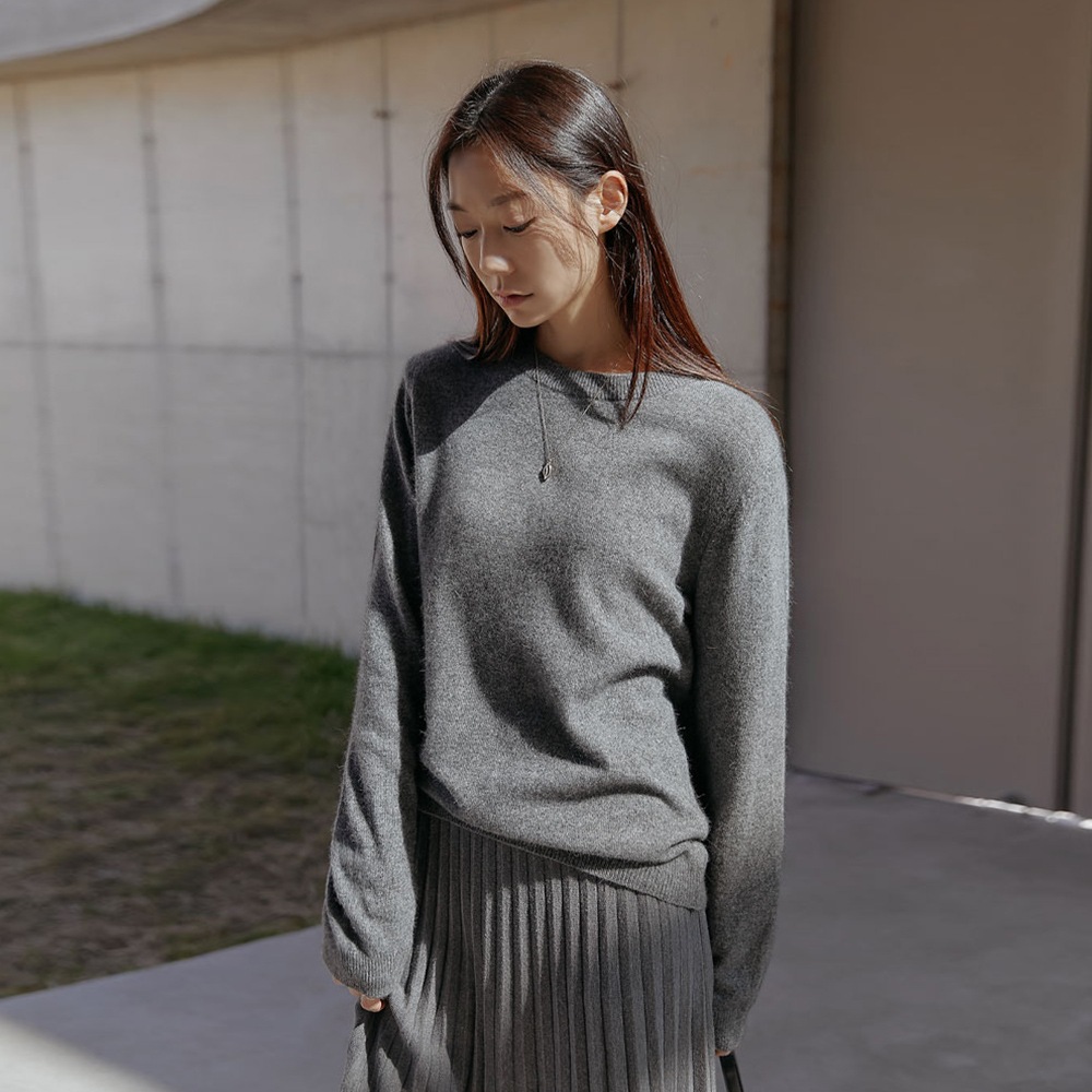 [6色] ラウンドネックベーシックニットトップス