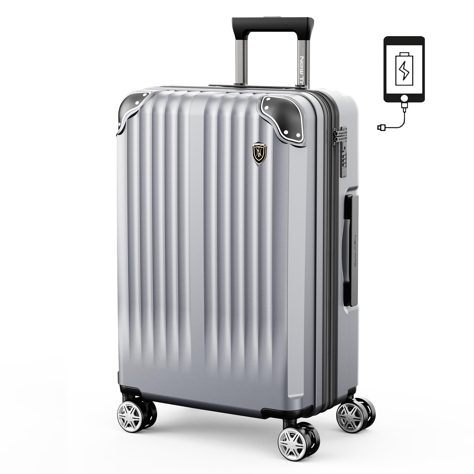 [New Trip] スーツケース キャリーケース 機内持ち込み PC100% 【拡張機能＆USBポート＆ストッパー機能＆カップホルダー付き】軽量 大型 S/M/Lサイズ キャリーバッグ 耐衝撃 大容