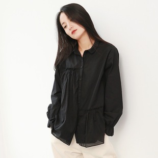 スプライシングデザインシャツ女性春夏のオフィスワーカーホワイトカラー韓国人形LEDホワイトシャツスピ 5,273円