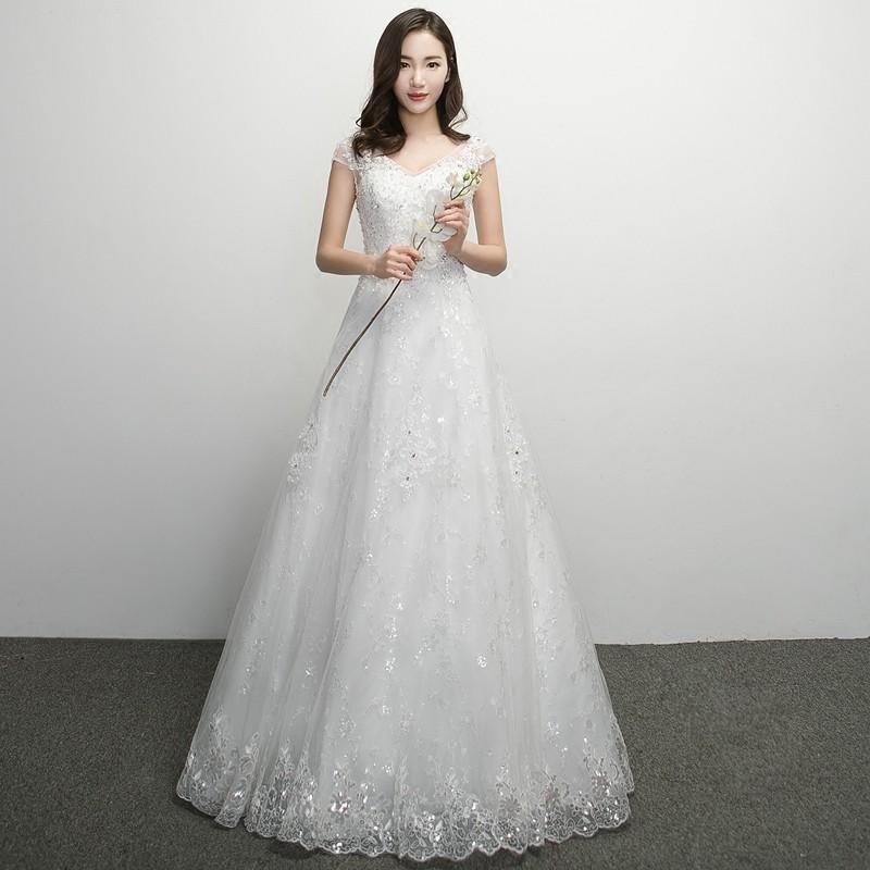 ウエディングドレス 結婚式 安い Aラインドレス 二次会 ロングドレス お呼ばれ服 花嫁 パーティードレス ウェディングドレス 半袖 エンパイア サッシュリボン