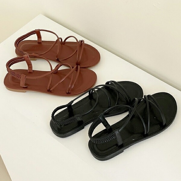 サンダル バックストラップ フラット 細い レディース 黒 茶 靴 婦人靴 韓国