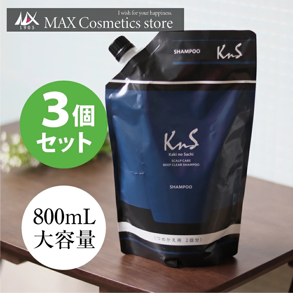 【 KnS 】スカルプシャンプー 800ｍL詰替えパウチ ３個セット メンズ 男性用 抜け毛 薄毛 枕 頭皮 柿渋 炭 フケ 枕の