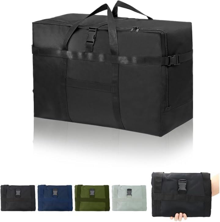 ボストンバッグ 大容量 120L 旅行 折りたたみ 撥水 キャリーオン 施錠可能 ダブルファスナー サイズ調整ベルト付(ブラック)