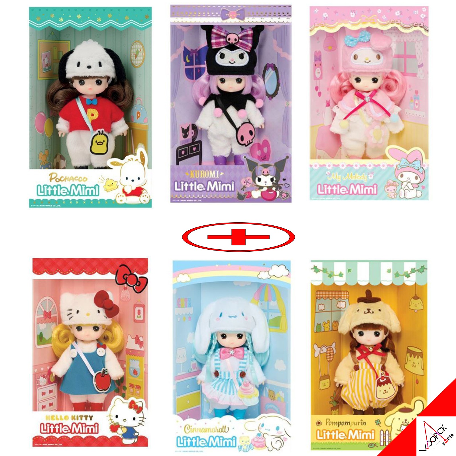 リトルミミ X サンリオ/コラボレーション/6種 フルセット/ハローキティ/クロミ/マイメロディ/シナモロール/ポチャコ/ポンポンプリン/人形/Little MIMI/サンリオミミ/限定版