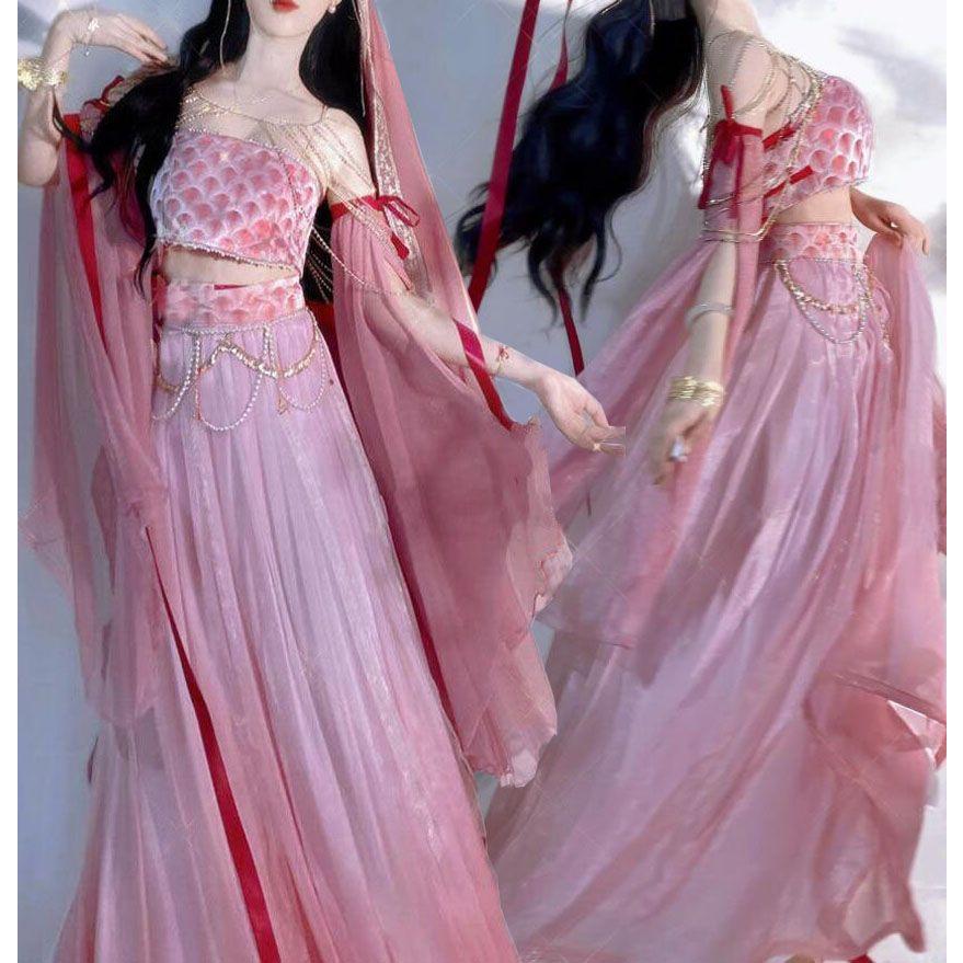 中華コスプレ衣装 人魚姫 全身コスチューム チャイナ 民族 エスニック 宮廷 敦煌古典ダンス衣装 中華風 アラビアン衣装 飛天 天女 飄々 ダンス 衣装 古代 宮廷踊 8,089円