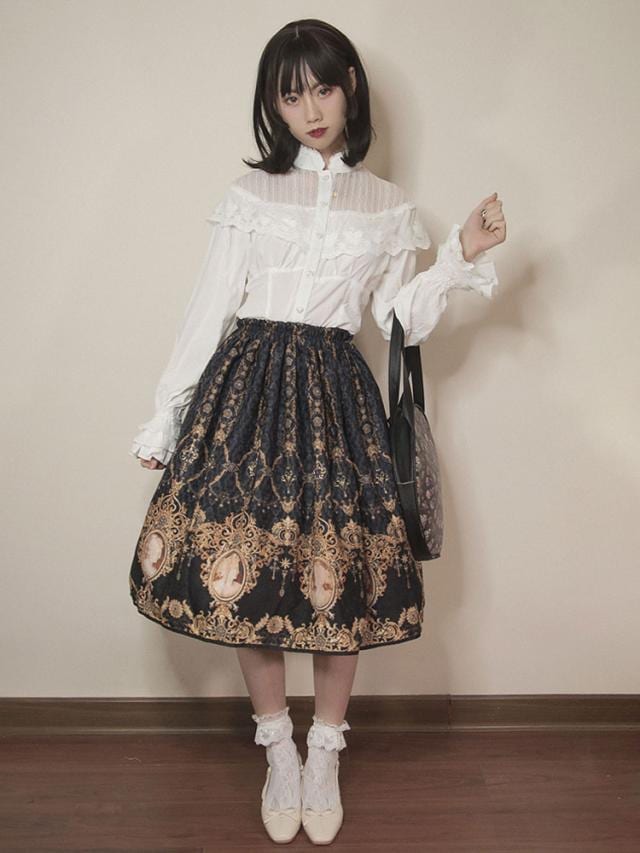 【短納期】クラシックロリータシャツレーストリムフリルコットンホワイトロリータブラウス