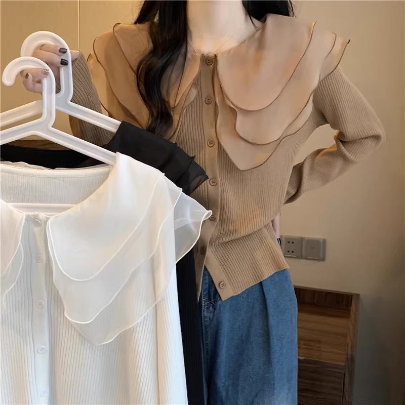 レディース トップス ニット ブラウス レース キュート こなれ感 大人かわいい シンプル カジュアル きれいめ 長袖 カーキ ホワイト ブラック 白 黒 20代 30代 40代 通勤