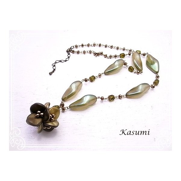 チョコガラスビーズによるネックレス　Kasumiかすみ アクセサリー ハンドメイド 作家作品 ksm-11