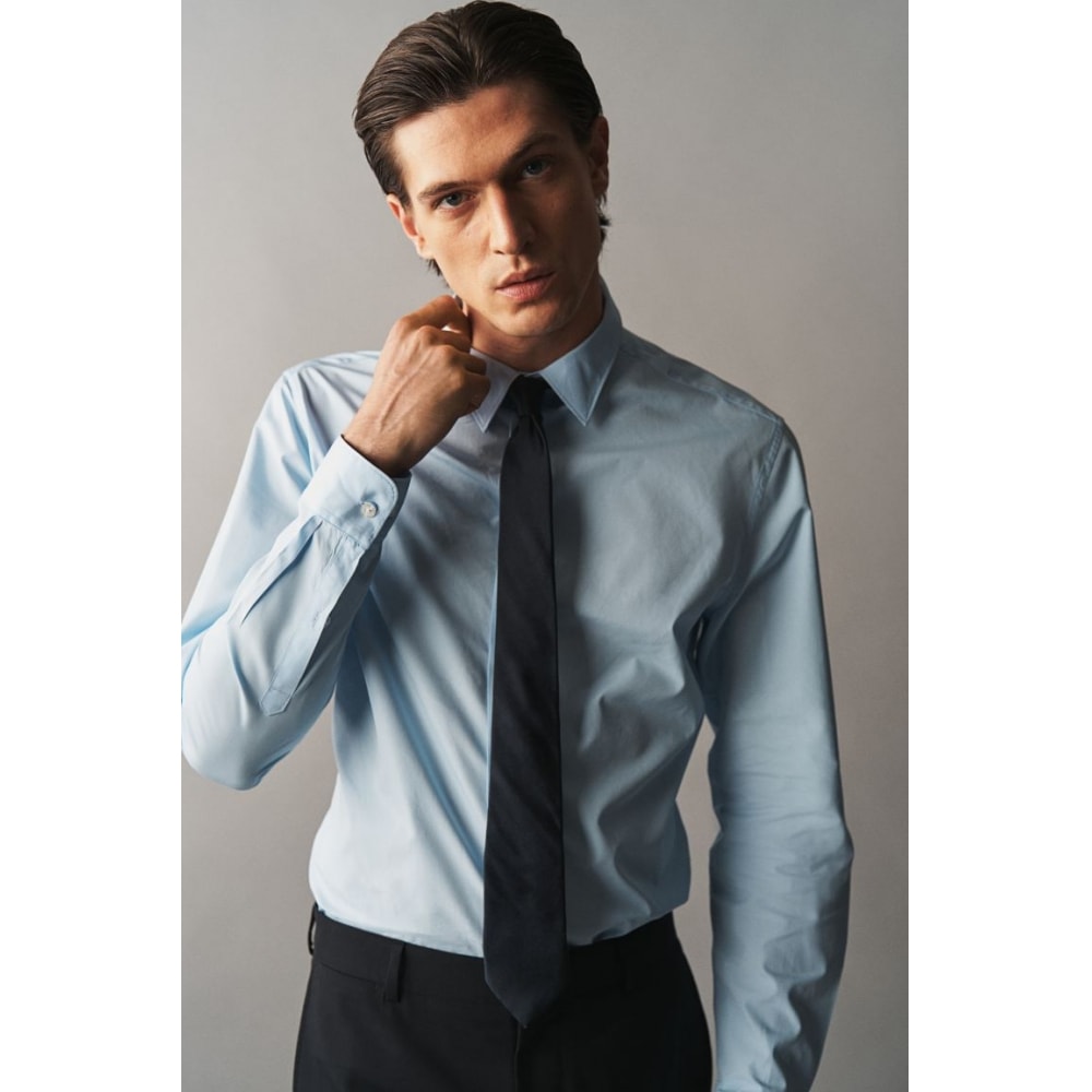 H&M スリムフィットピマコットンシャツライトブルー