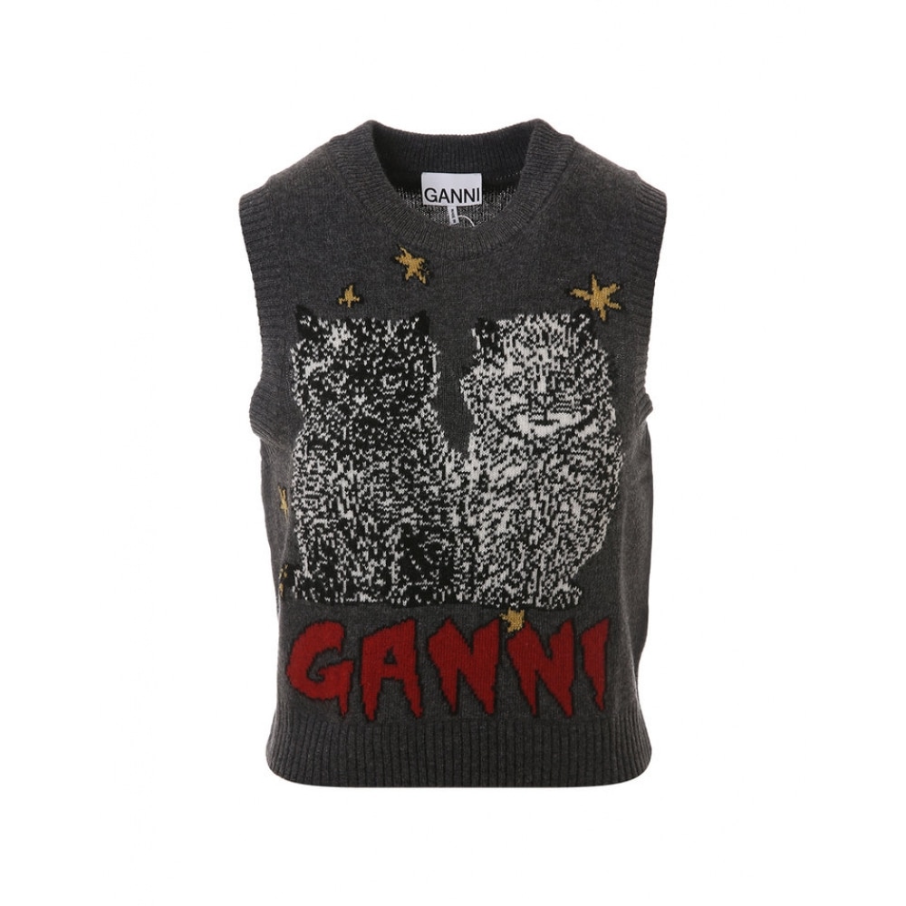 ガニー グラフィック ウールミックス キャットグレー ベスト K2375 084