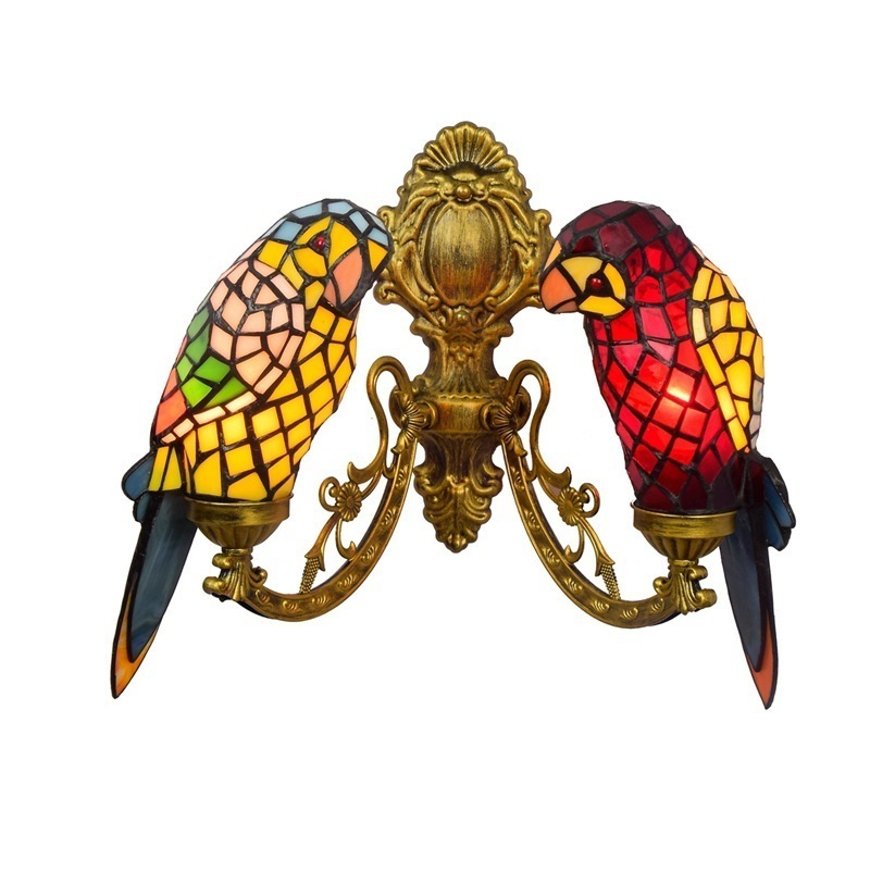 レトロな廊下の壁灯双灯頭動物オウムステンドグラスバーレストラン瑠璃灯 12,749円