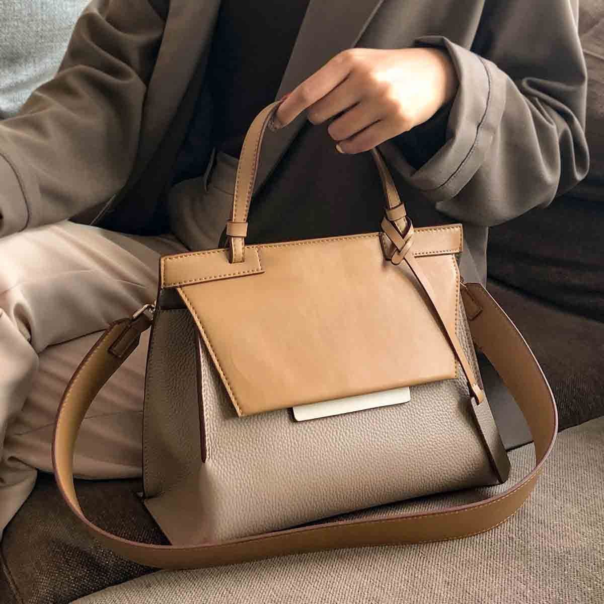 バッグの新型ファッション牛革ハンドバッグ女性の大容量ファッションショルダーバッグ 5,508円