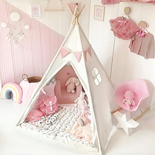キッズテント 子供用ティピーテント おもちゃハウス 簡単に組立 ポータブル 秘密基地 お誕生日・クリスマスプレゼント (白い)