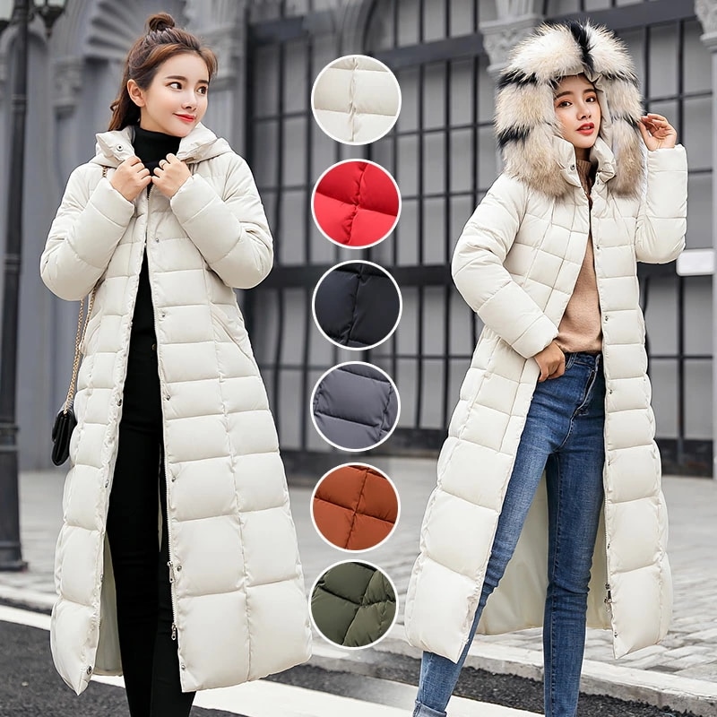 新作 防寒性！ 膝丈コート フェイクダウンコート レディース アウター 保温/防風 スリム効果 ジャケットレディース　通勤用 冬 人工ファー ポケット 大きいサイズ 韓国風 ブラック レッド ホワイ