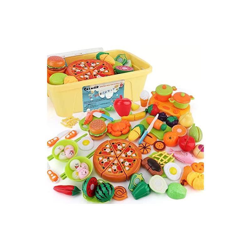 Sotodik 60点 おままごとセット おままごと キッチン 野菜 果物 餃子 お茶碗 お箸 収納ボックス ごっこ遊び 知育玩具 子どもの誕生日プレゼント 入園お祝い クリスマスプレゼント