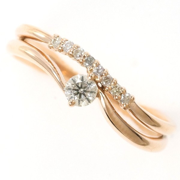 K10 10金 PG ピンクゴールド リング 指輪 11号 ダイヤ 0.15 ジュエリー 中古