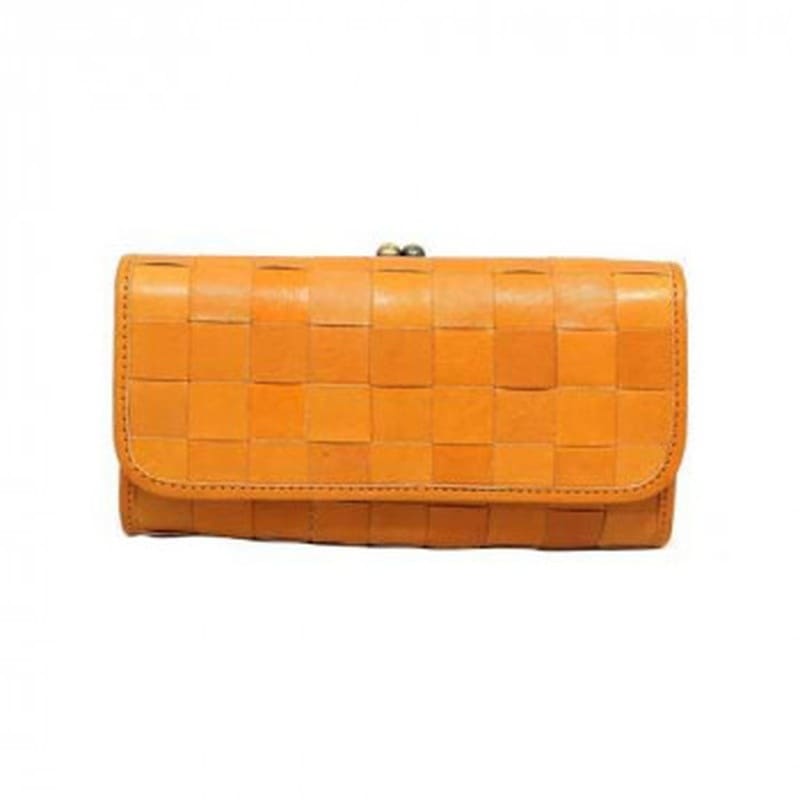 zucchero レザーメッシュフラップ式 長財布 がま口小銭入れ付き BR ブラウン 40 48920